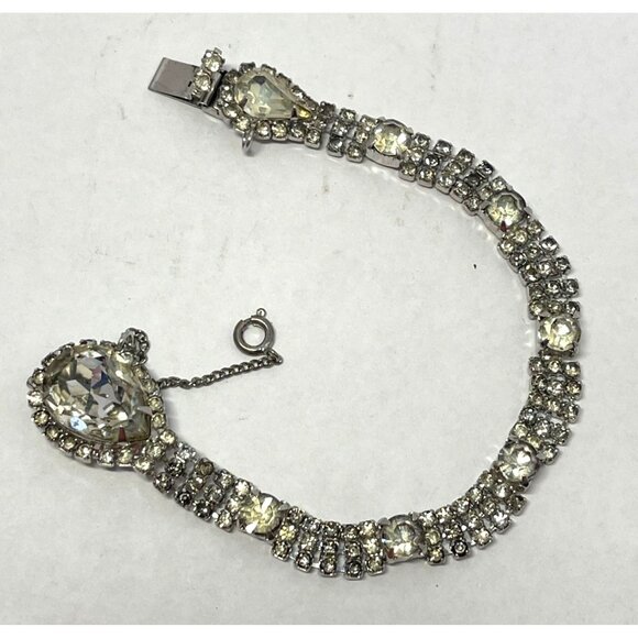Vintage Kramer Of New York Bracelet Silver Tone Clear Rhinestone Safety Chain 7" - Picture 11 of 11